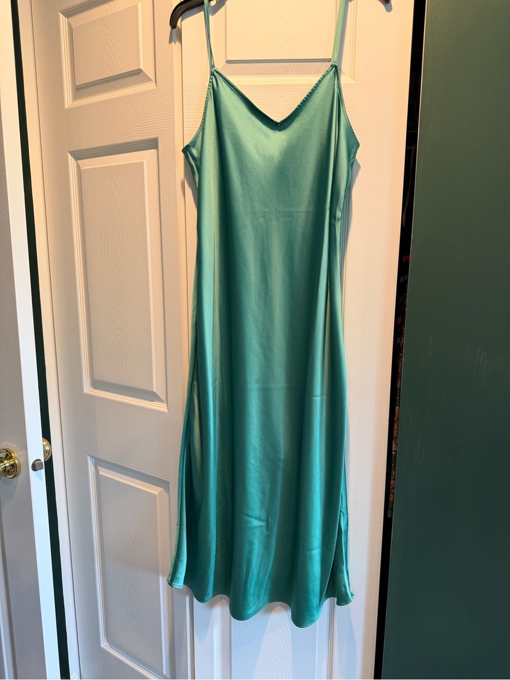Satin Slip Midi Dress in Teal Green